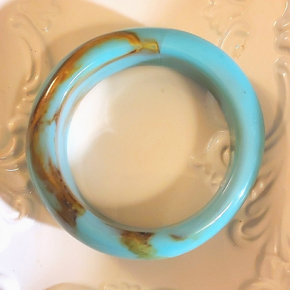 Kitchy Retro Bundle of Turquoise/Seafoam colored Glass Button Covers and Bangle - Picture 3 of 10